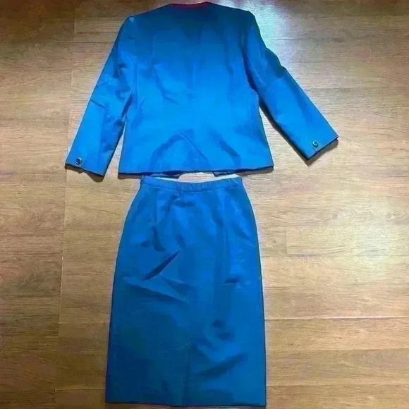 VTG 60s Pendleton Virgin Wool 2-PC Blazer Skirt Set Womens Power Suit Teal - Picture 2 of 9